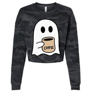 Ghost Drinking Coffee Funny Halloween Costume Coffee Lover Cropped Pullover Crew