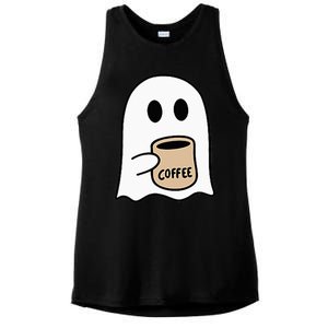 Ghost Drinking Coffee Funny Halloween Costume Coffee Lover Ladies PosiCharge Tri-Blend Wicking Tank