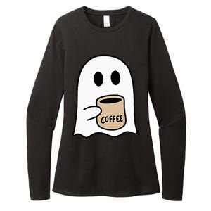 Ghost Drinking Coffee Funny Halloween Costume Coffee Lover Womens CVC Long Sleeve Shirt