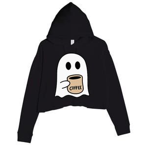 Ghost Drinking Coffee Funny Halloween Costume Coffee Lover Crop Fleece Hoodie