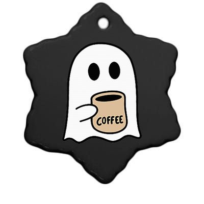 Ghost Drinking Coffee Funny Halloween Costume Coffee Lover Ceramic Star Ornament