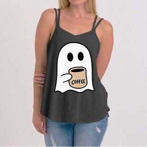 Ghost Drinking Coffee Funny Halloween Costume Coffee Lover Women's Strappy Tank