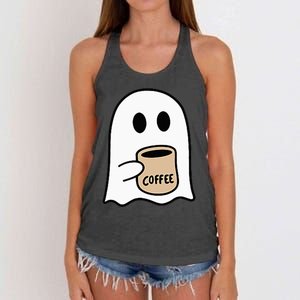 Ghost Drinking Coffee Funny Halloween Costume Coffee Lover Women's Knotted Racerback Tank