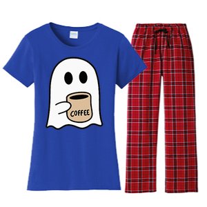 Ghost Drinking Coffee Funny Halloween Costume Coffee Lover Women's Flannel Pajama Set