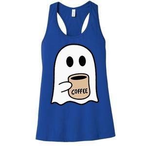 Ghost Drinking Coffee Funny Halloween Costume Coffee Lover Women's Racerback Tank