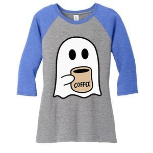 Ghost Drinking Coffee Funny Halloween Costume Coffee Lover Women's Tri-Blend 3/4-Sleeve Raglan Shirt