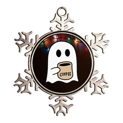 Ghost Drinking Coffee Funny Halloween Costume Coffee Lover Metallic Star Ornament