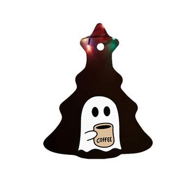 Ghost Drinking Coffee Funny Halloween Costume Coffee Lover Ceramic Tree Ornament