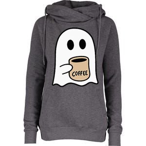 Ghost Drinking Coffee Funny Halloween Costume Coffee Lover Womens Funnel Neck Pullover Hood