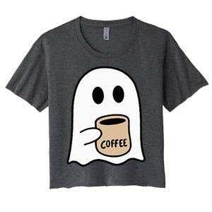 Ghost Drinking Coffee Funny Halloween Costume Coffee Lover Women's Crop Top Tee