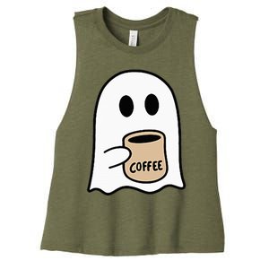 Ghost Drinking Coffee Funny Halloween Costume Coffee Lover Women's Racerback Cropped Tank