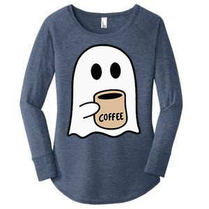 Ghost Drinking Coffee Funny Halloween Costume Coffee Lover Women's Perfect Tri Tunic Long Sleeve Shirt