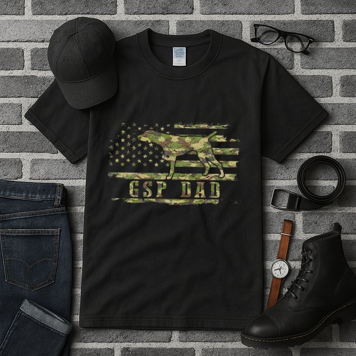 Gsp Dad Camo American Flag German Shorthaired Pointer Dog Tall T-Shirt
