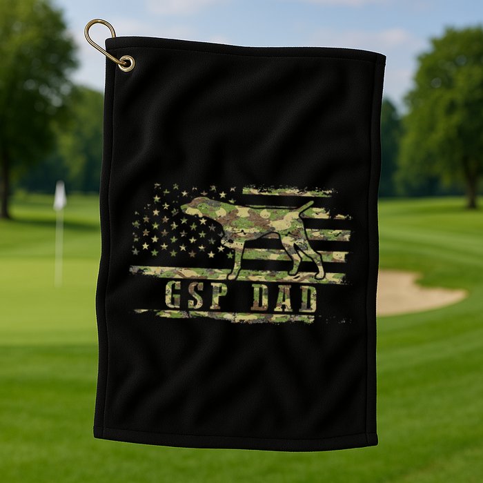 Gsp Dad Camo American Flag German Shorthaired Pointer Dog Golf Towel