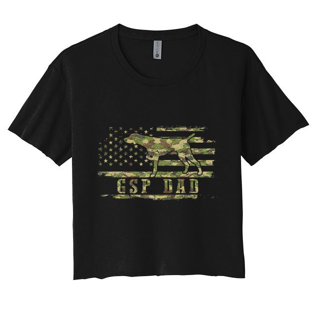 Gsp Dad Camo American Flag German Shorthaired Pointer Dog Crop Top
