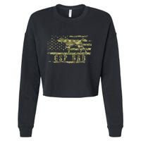 Gsp Dad Camo American Flag German Shorthaired Pointer Dog Cropped Pullover Crew