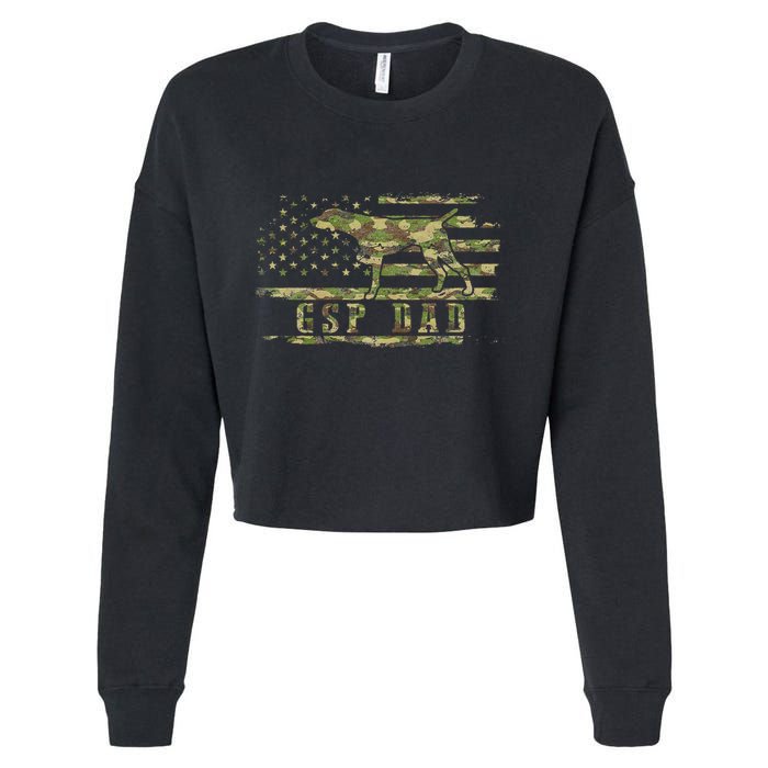 Gsp Dad Camo American Flag German Shorthaired Pointer Dog Cropped Pullover Crew