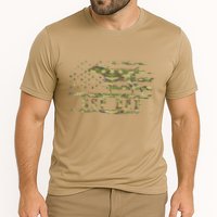 Gsp Dad Camo American Flag German Shorthaired Pointer Dog Performance Shirt