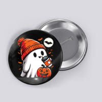 Ghost Drinking Coffee Halloween Button