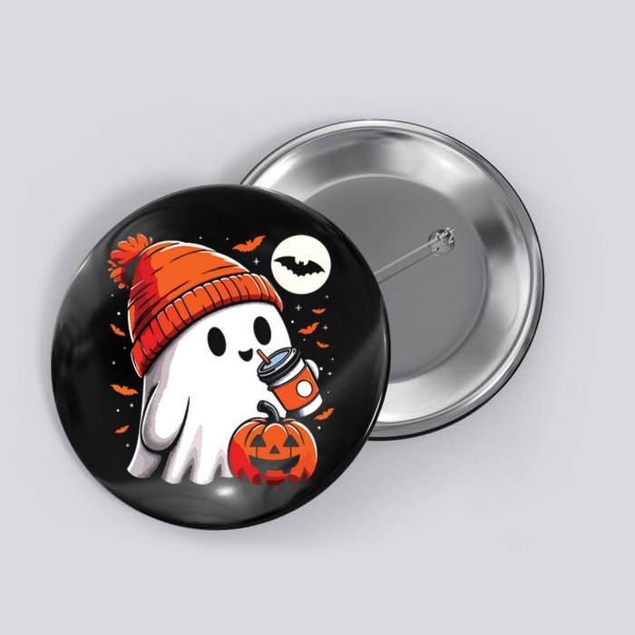 Ghost Drinking Coffee Halloween Button