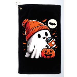 Ghost Drinking Coffee Halloween Platinum Collection Golf Towel