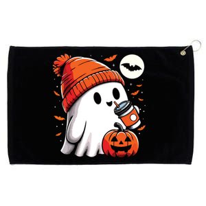 Ghost Drinking Coffee Halloween Grommeted Golf Towel