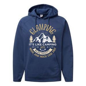 Glamping Definition Cute Gift Glamper Wine Funny Camping Performance Fleece Hoodie