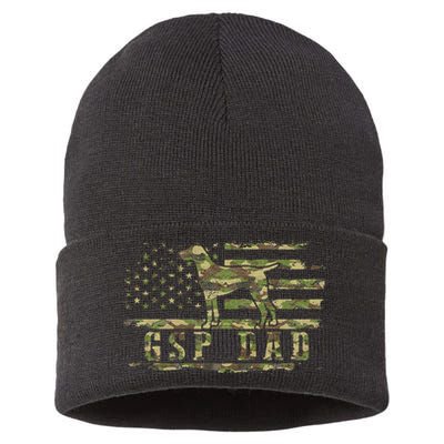 Gsp Dad Camo American Flag German Shorthaired Pointer Dog Sustainable Knit Beanie
