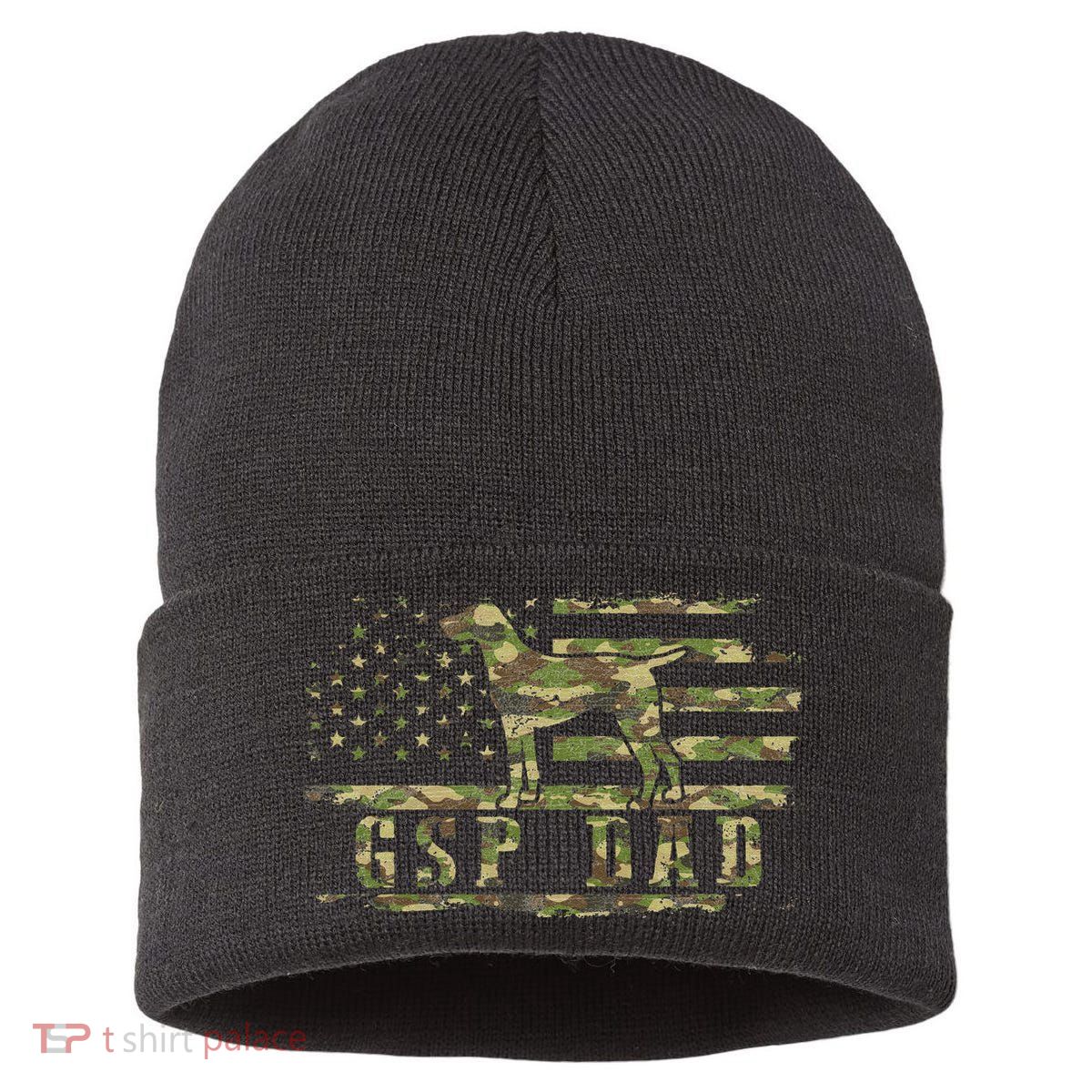 Gsp Dad Camo American Flag German Shorthaired Pointer Dog Sustainable Knit Beanie