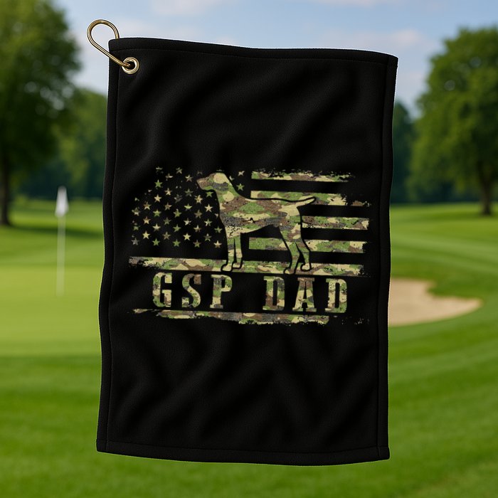 Gsp Dad Camo American Flag German Shorthaired Pointer Dog Golf Towel