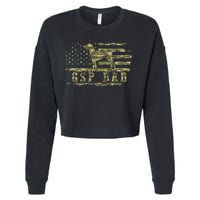 Gsp Dad Camo American Flag German Shorthaired Pointer Dog Cropped Pullover Crew