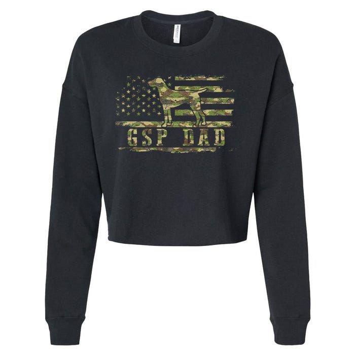 Gsp Dad Camo American Flag German Shorthaired Pointer Dog Cropped Pullover Crew