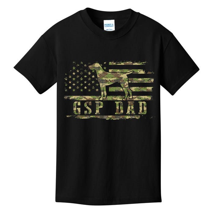 Gsp Dad Camo American Flag German Shorthaired Pointer Dog Kids T-Shirt