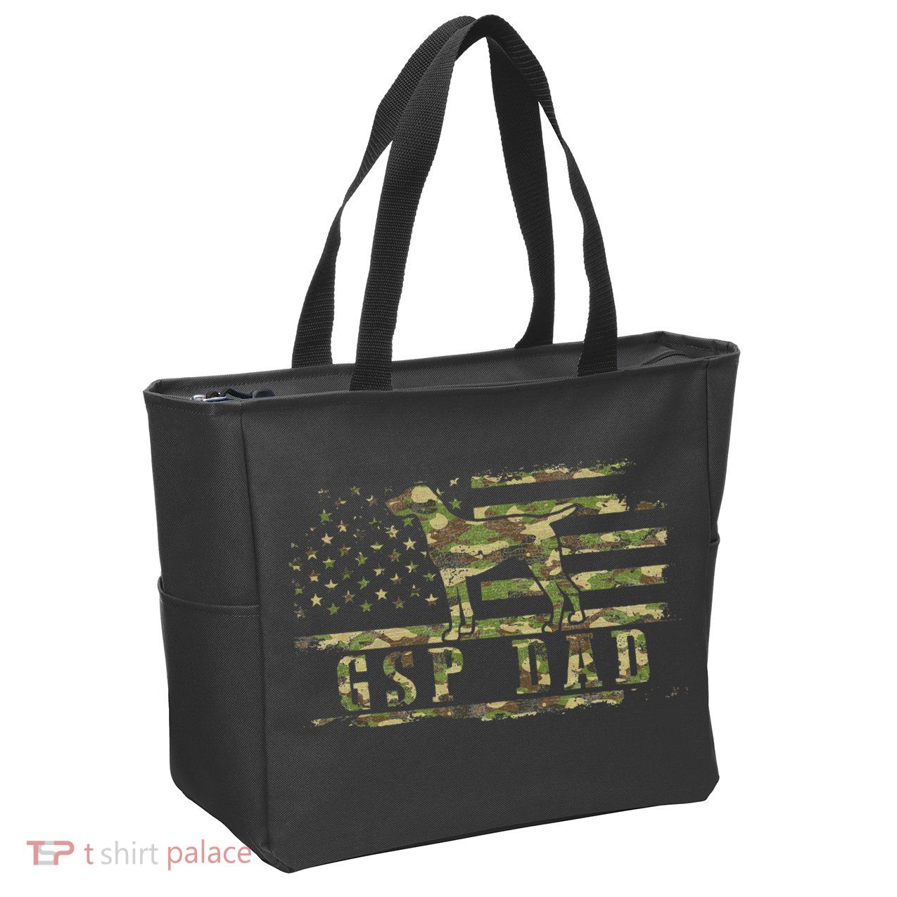 Gsp Dad Camo American Flag German Shorthaired Pointer Dog Zip Tote Bag