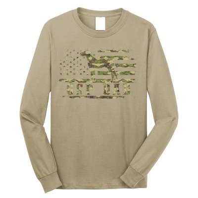 Gsp Dad Camo American Flag German Shorthaired Pointer Dog Long Sleeve Shirt