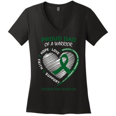 Green Dad CP Warrior Son Daughter Cerebral Palsy Awareness Women's V-Neck T-Shirt