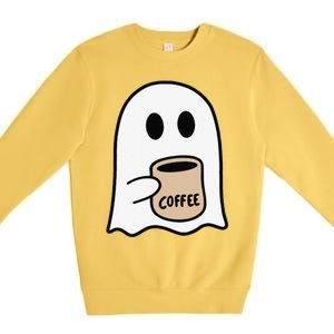 Ghost Drinking Coffee Funny Halloween Costume Coffee Lover Premium Crewneck Sweatshirt