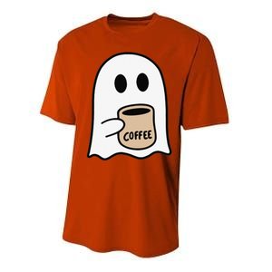 Ghost Drinking Coffee Funny Halloween Costume Coffee Lover Performance Sprint T-Shirt