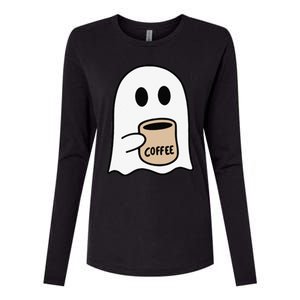 Ghost Drinking Coffee Funny Halloween Costume Coffee Lover Womens Cotton Relaxed Long Sleeve T-Shirt