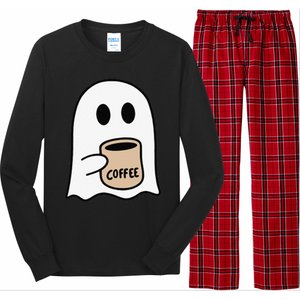 Ghost Drinking Coffee Funny Halloween Costume Coffee Lover Long Sleeve Pajama Set