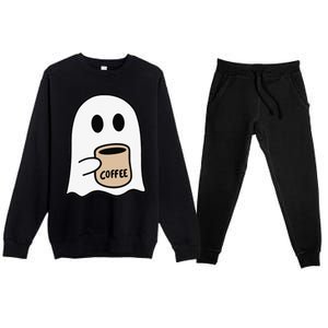 Ghost Drinking Coffee Funny Halloween Costume Coffee Lover Premium Crewneck Sweatsuit Set