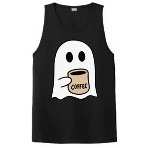 Ghost Drinking Coffee Funny Halloween Costume Coffee Lover PosiCharge Competitor Tank