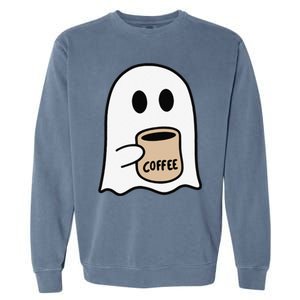 Ghost Drinking Coffee Funny Halloween Costume Coffee Lover Garment-Dyed Sweatshirt