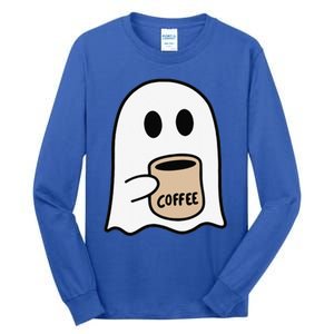 Ghost Drinking Coffee Funny Halloween Costume Coffee Lover Tall Long Sleeve T-Shirt