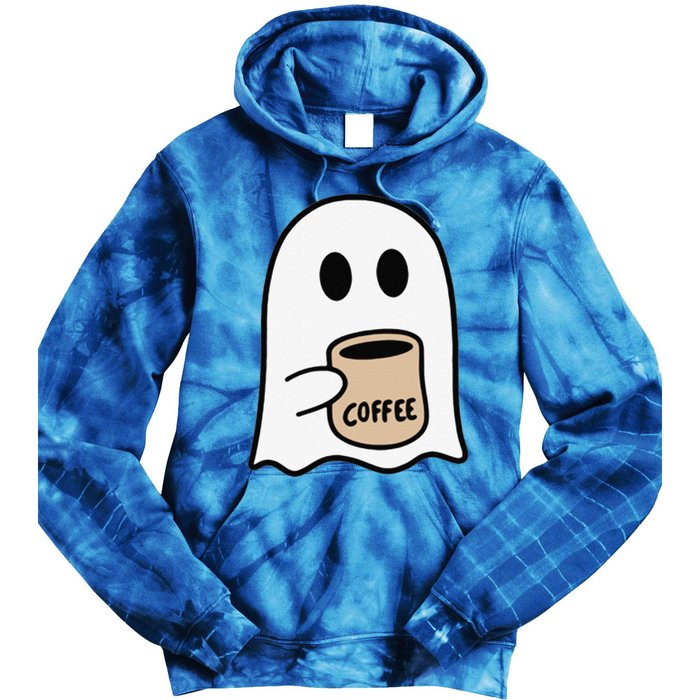 Ghost Drinking Coffee Funny Halloween Costume Coffee Lover Tie Dye Hoodie