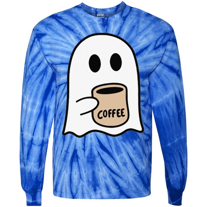 Ghost Drinking Coffee Funny Halloween Costume Coffee Lover Tie-Dye Long Sleeve Shirt