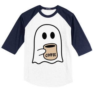 Ghost Drinking Coffee Funny Halloween Costume Coffee Lover Baseball Sleeve Shirt