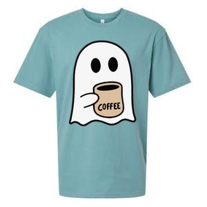 Ghost Drinking Coffee Funny Halloween Costume Coffee Lover Sueded Cloud Jersey T-Shirt