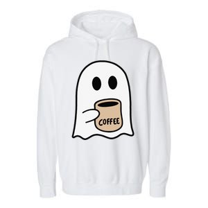 Ghost Drinking Coffee Funny Halloween Costume Coffee Lover Garment-Dyed Fleece Hoodie