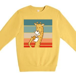 Giraffe Drinking Coffee Retro Sunset Premium Crewneck Sweatshirt